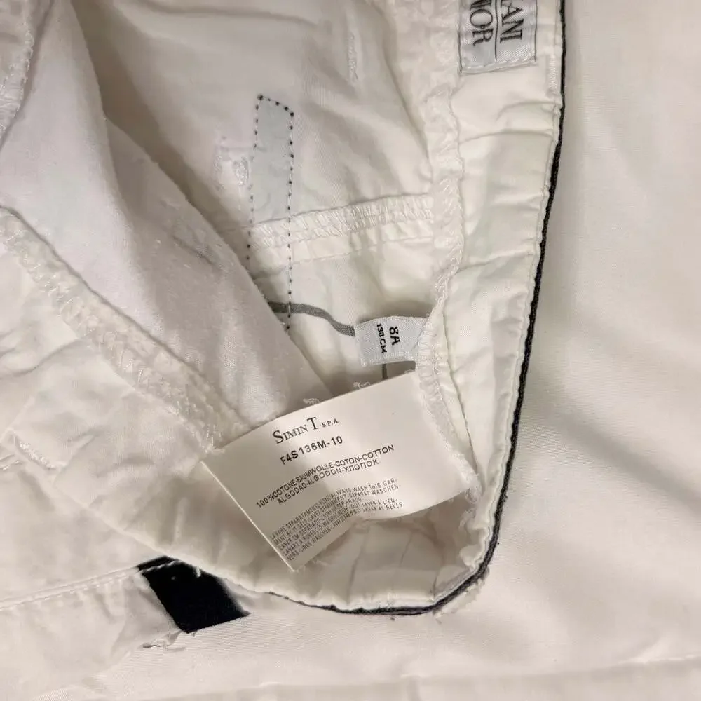 Armani Junior Boys White Cargo Shorts Navy Trim A Jr Logo Size 8A 130cm
